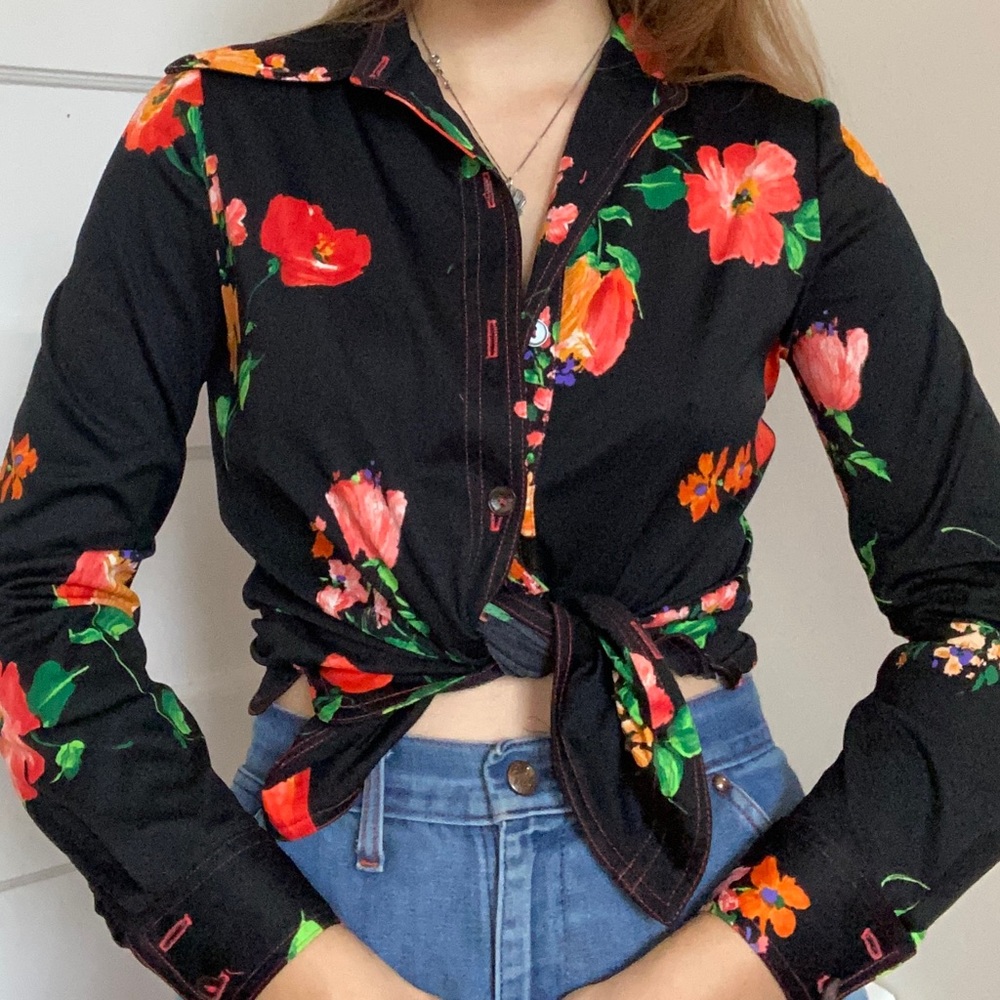 TWO 1970s polyester button ups